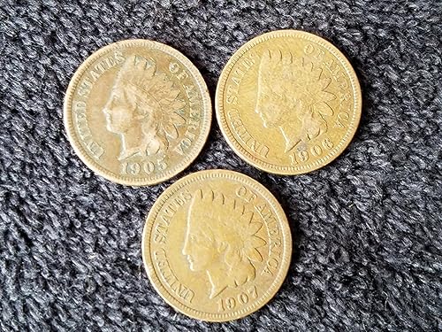1905 1906 1907 Indian Head Pennys Three Consecutive Years All Good or Better Penny Good+