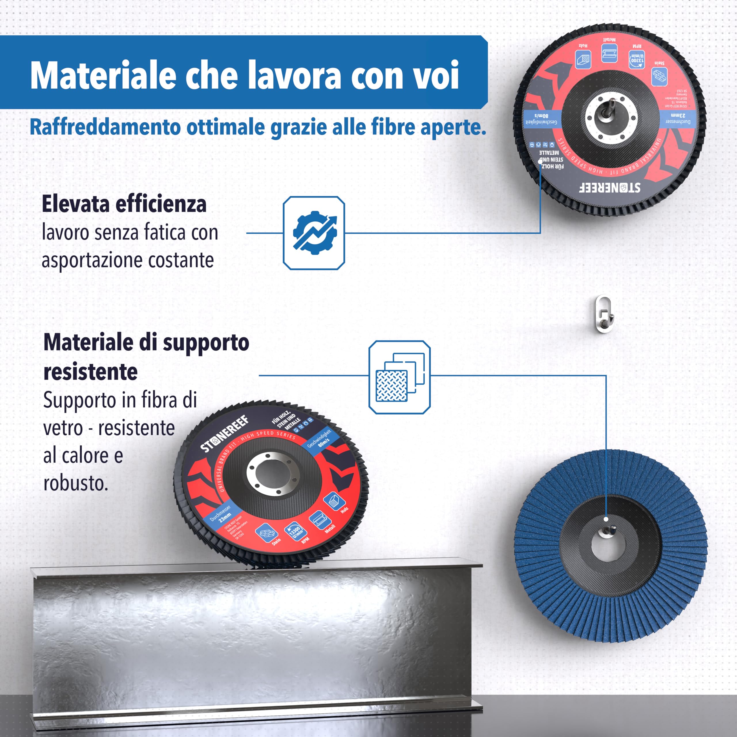 Set di 4 dischi lamellari [125 mm] smerigliatrice angolare, dischi abrasivi, dischi per sgrossatura, dischi lamellari, piastre di supporto in tessuto di vetro, levigatura precisa e sbavatura con