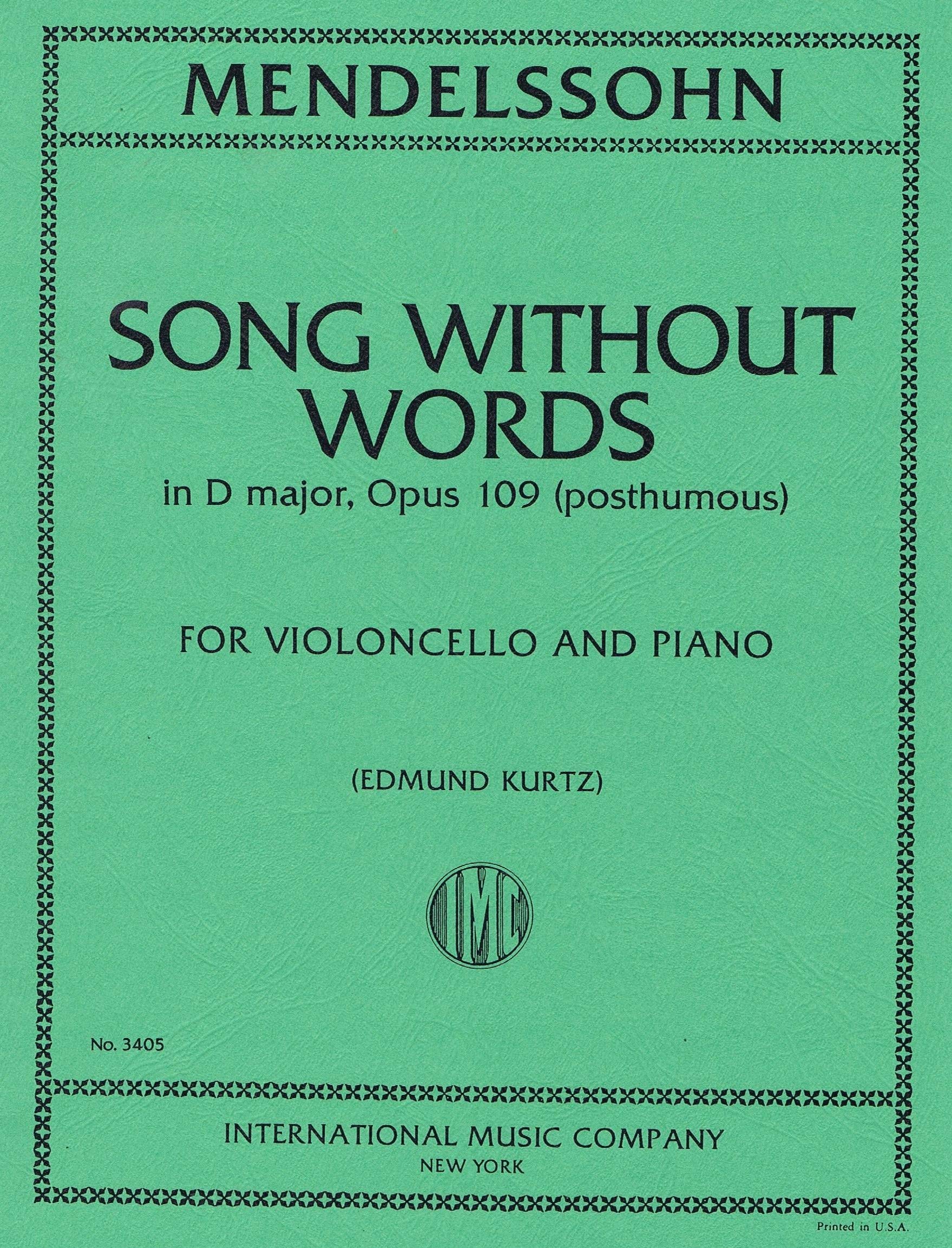 (IMC3405) MENDELSSOHN: Song Without Words in D major, Opus 109 post. for cello and piano