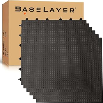 Baselayer Performance Series Interlocking Floor Tiles - Durable 12 in TPE Rubber Like, NOT Foam, no Odor - Gym Flooring for Weights & Heavy Equipment - Black, 15 SqFt 6 Pack - Made in USA