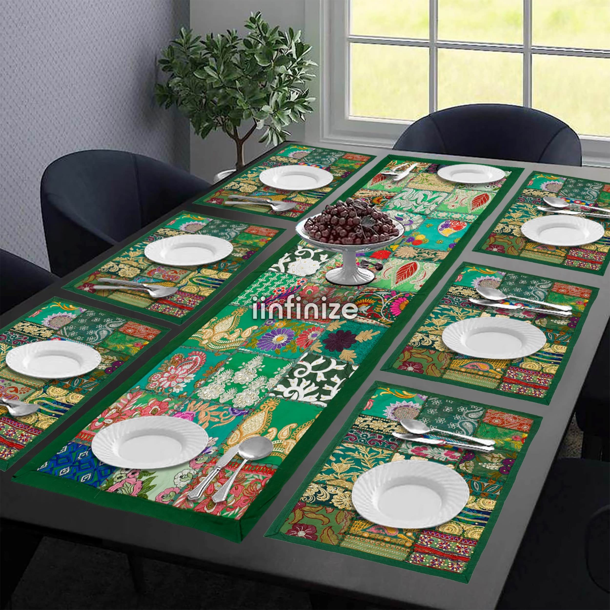 Set de table brodé ethnique en coton tressé main de 40x123 cm pour salle à manger