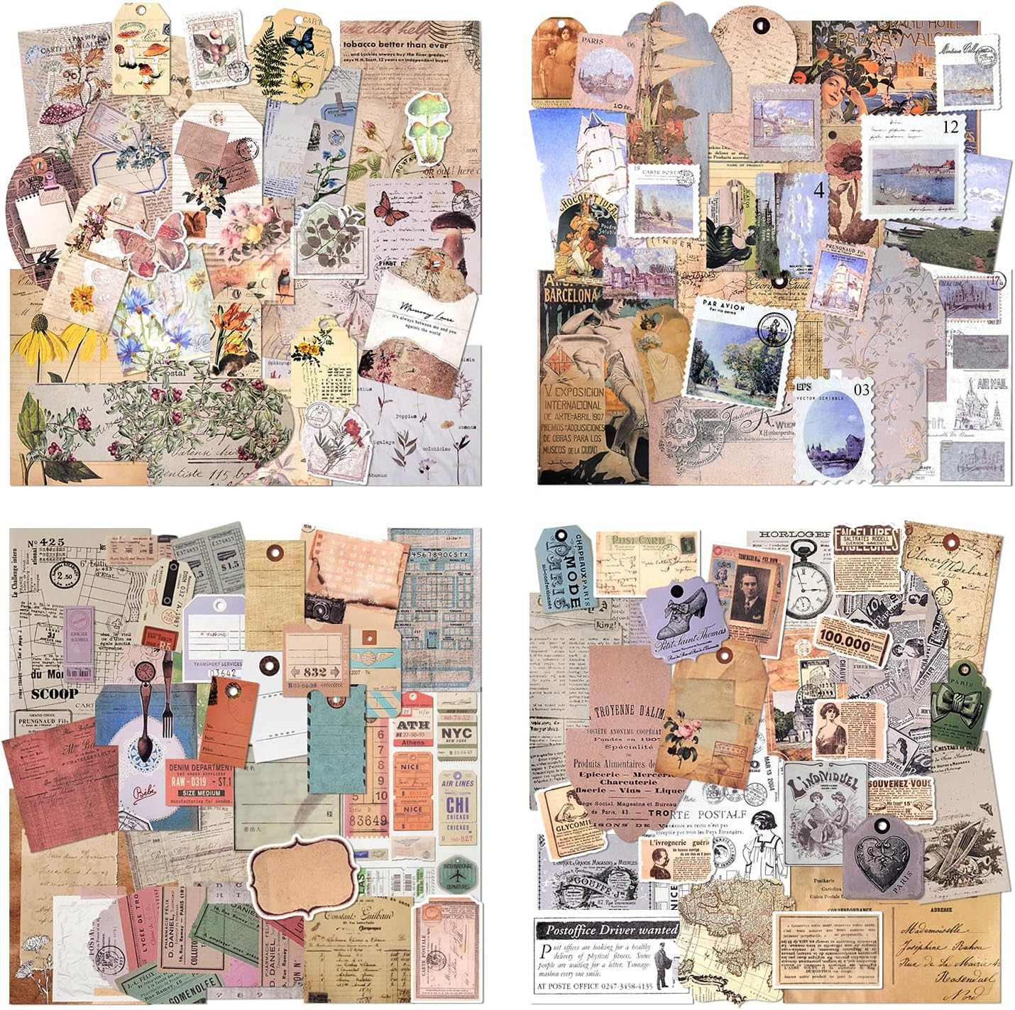 4 Packs Vintage Pattern Paper Scrapbooking Paper Decorative Paper with Stickers Single-Sided in Various Sizes and Shapes for Card Making Art and Craft Collage Gift Wrapping (Romantic)