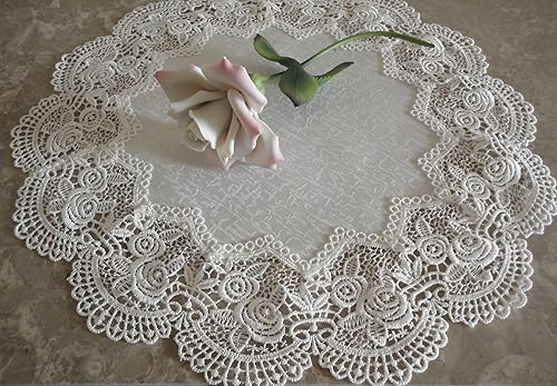 Miniatura 3 de Doily ROYAL ROSE - Bufanda de encaje europeo, color blanco antiguo, 16 pulgadas, redonda, Marfil blanco