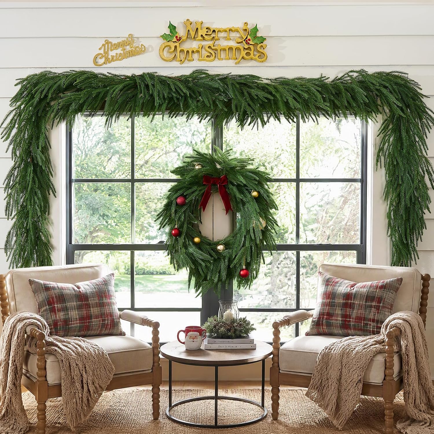 TQRR 2Pcs 6FT Norfolk Pine Garlands, Realistic Greenery Christmas Garland image 3