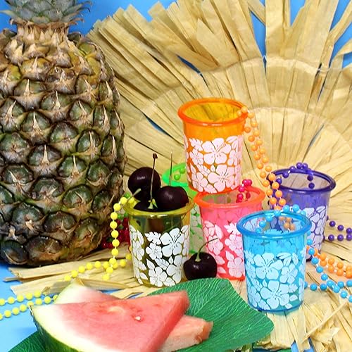 Miniatura 7 de Fun Express Collares hawaianos de cristal de chupito Luau a granel, 12 unidades de hibisco hawaiano Luau, recuerdos de fiesta hawaiana, Hula Aloha