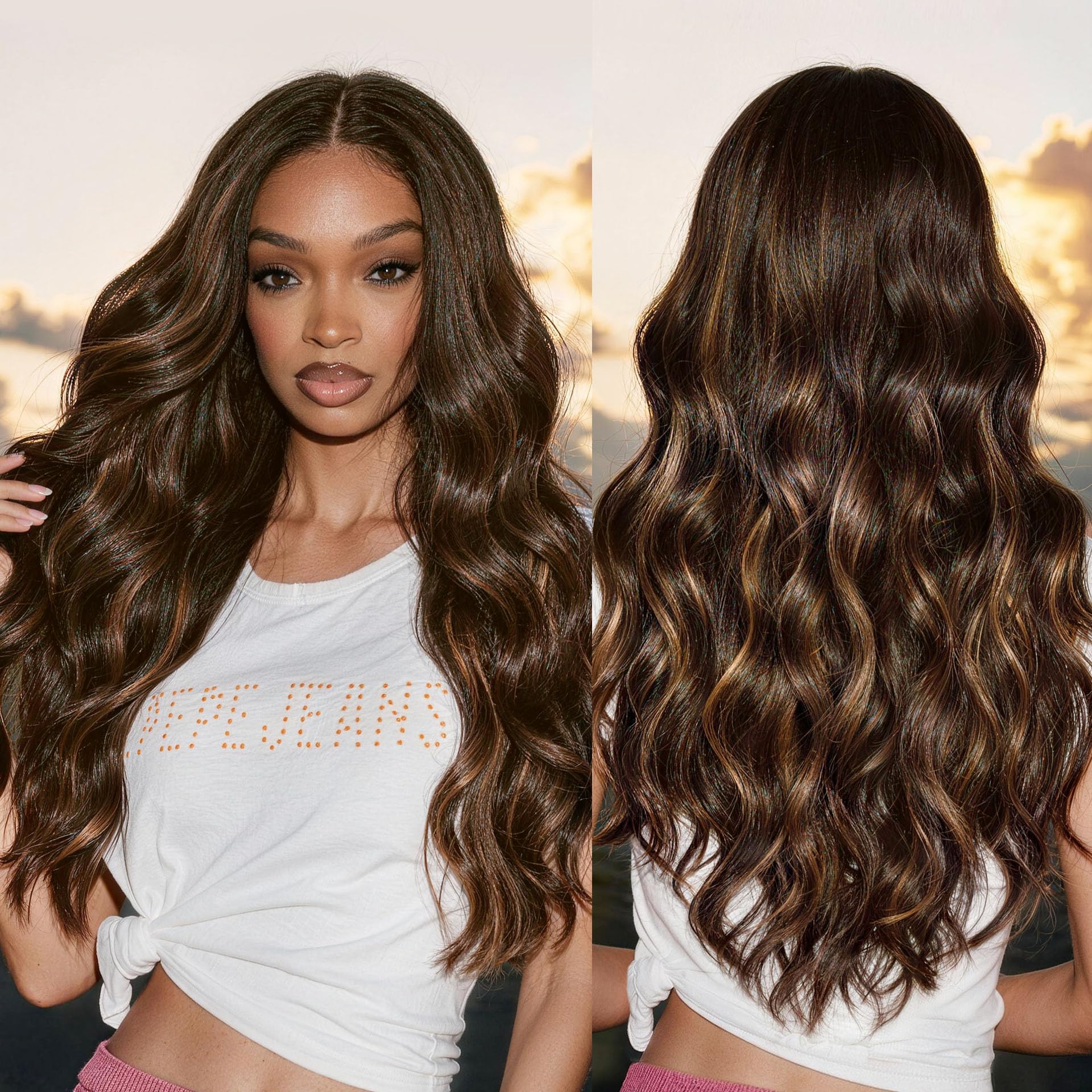 Photo 1 of Frodio Loose Body Wave Wig 24 Inch Highlight Brown