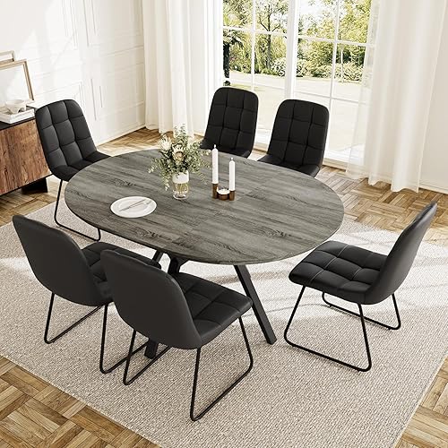 Juego de mesa de comedor redonda extensible para 6 personas, mesa de cocina extensible de 43.3 a 59.1 pulgadas con 6 sillas tapizadas, ahorro de