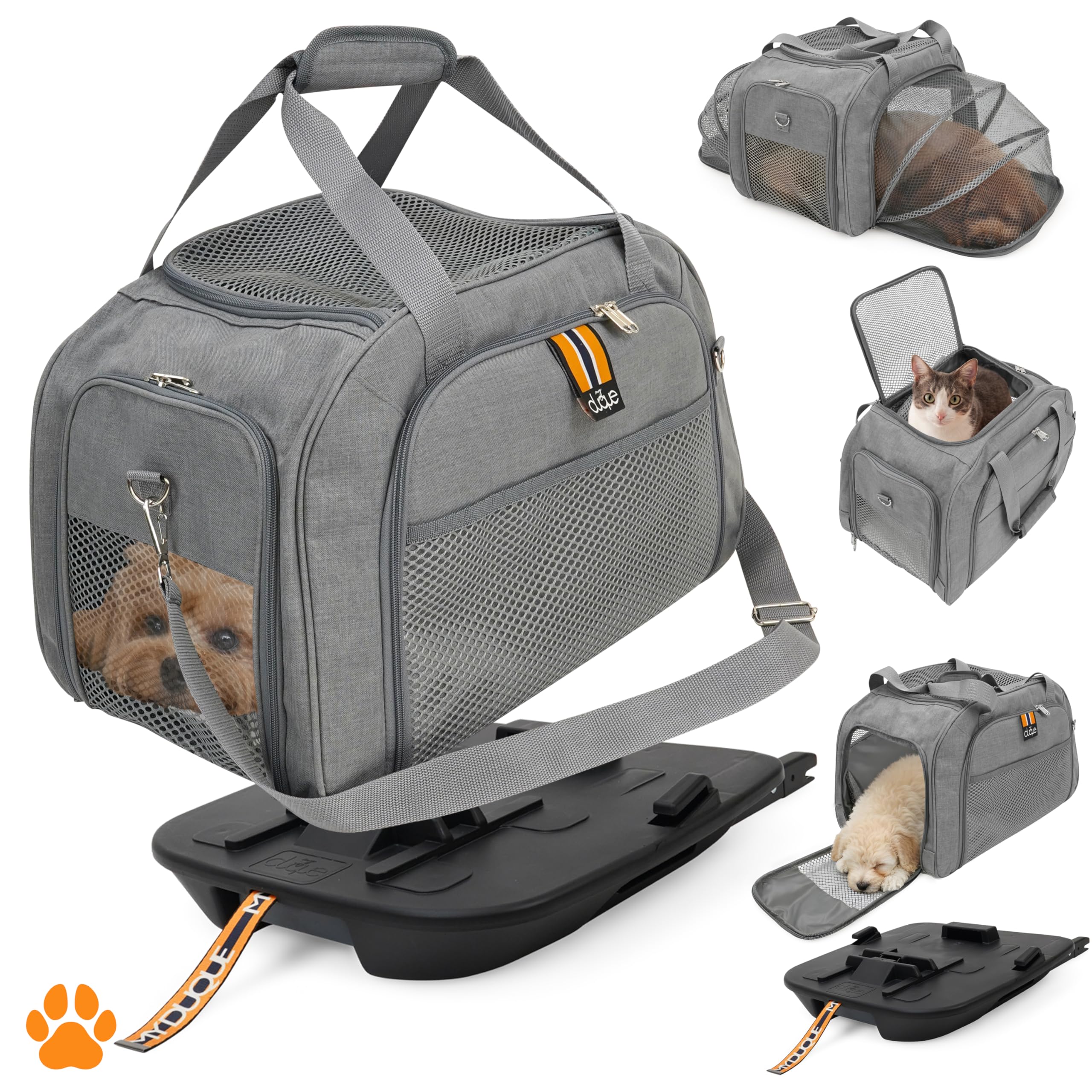 Car-GO Panier Chien et Sac de Transport pour Chat | Cage pour Chien avec Base ISOFIX, Accès Avant/Arrière, Côtés Extensibles pour Petits Animaux | Bandoulière - Gris