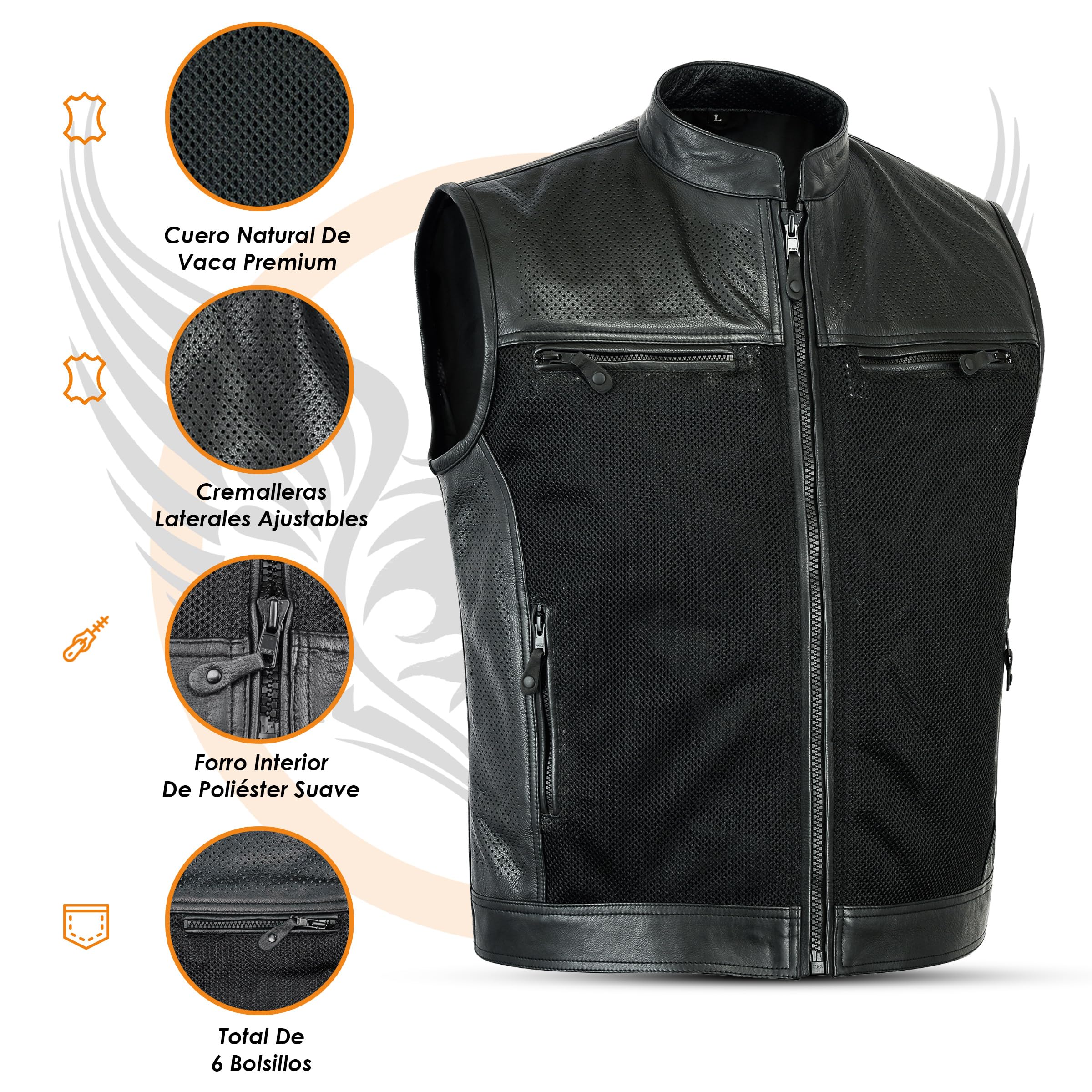Leatherick Chaleco de cuero auténtico duradero estilo perforado para hombre excelente estilo