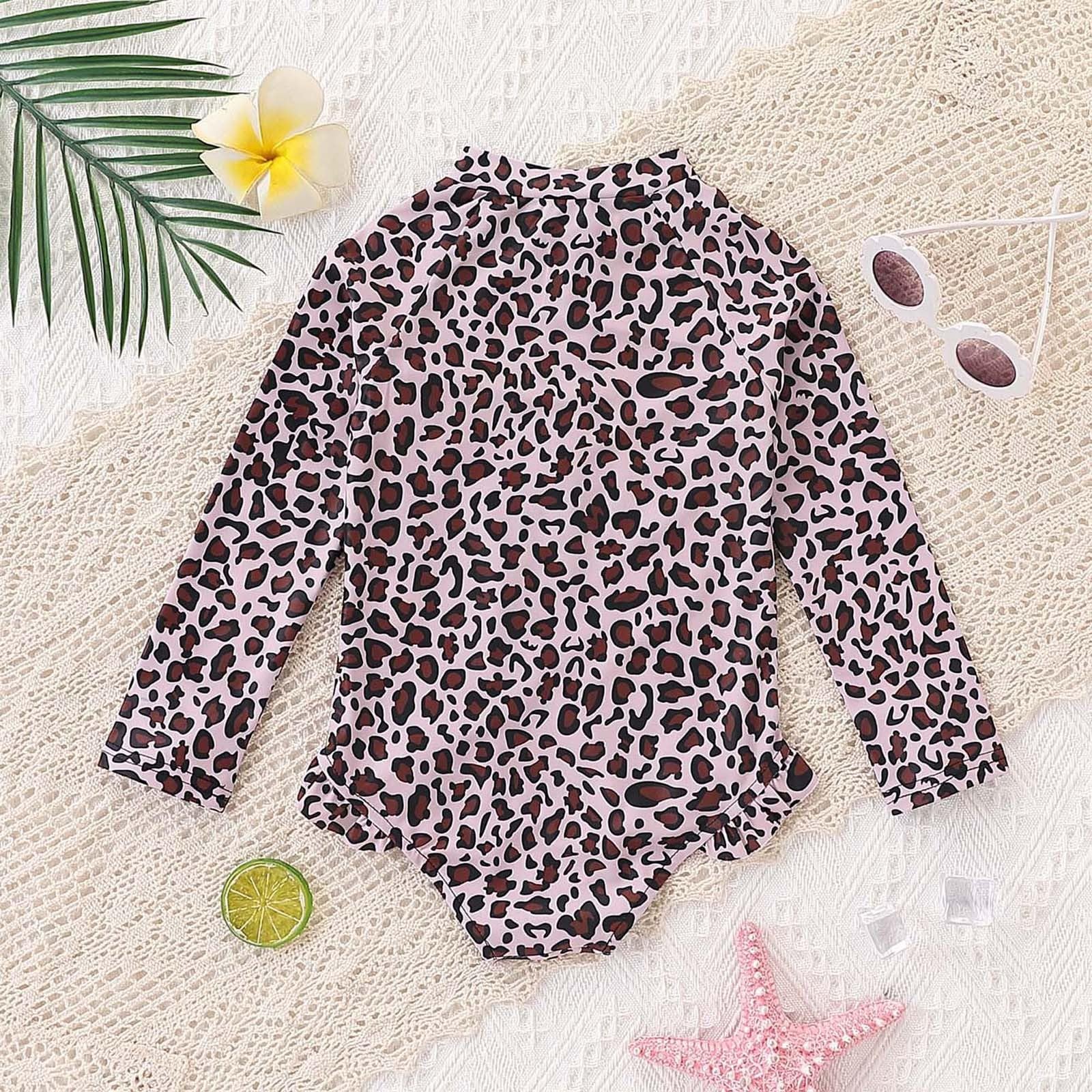 Generisch Bañador para niña con estampado de leopardo, dobladillo con volantes y cremallera lateral para playa y piscina