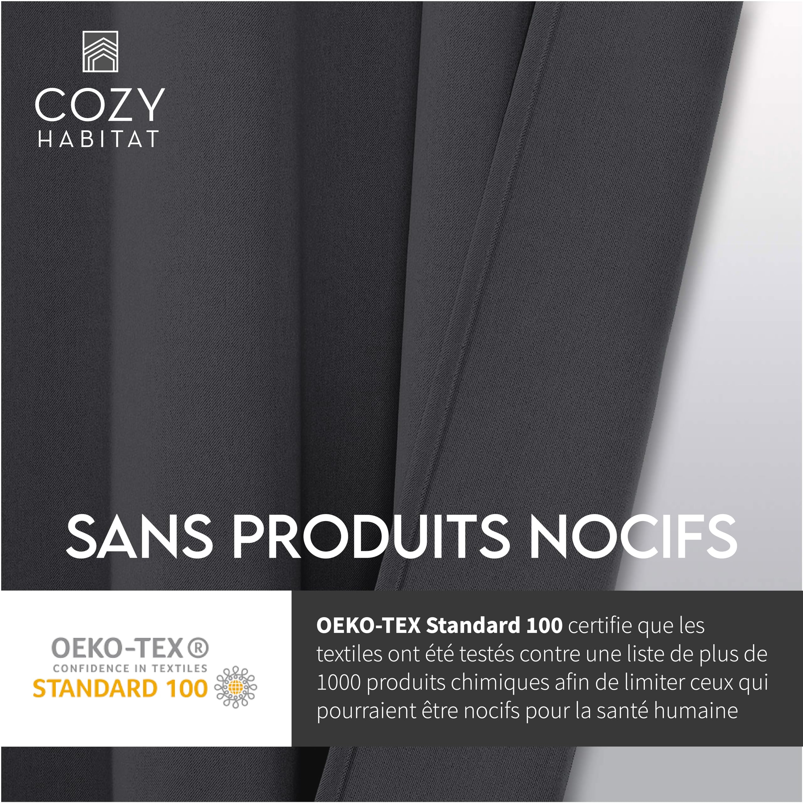 Cozy Habitat - 2 Premium & Thermal Insulated Blackout Curtains - 135 x 220 cm - Anthracite Colour - Extra Thick - 340 g/m² - Image 4