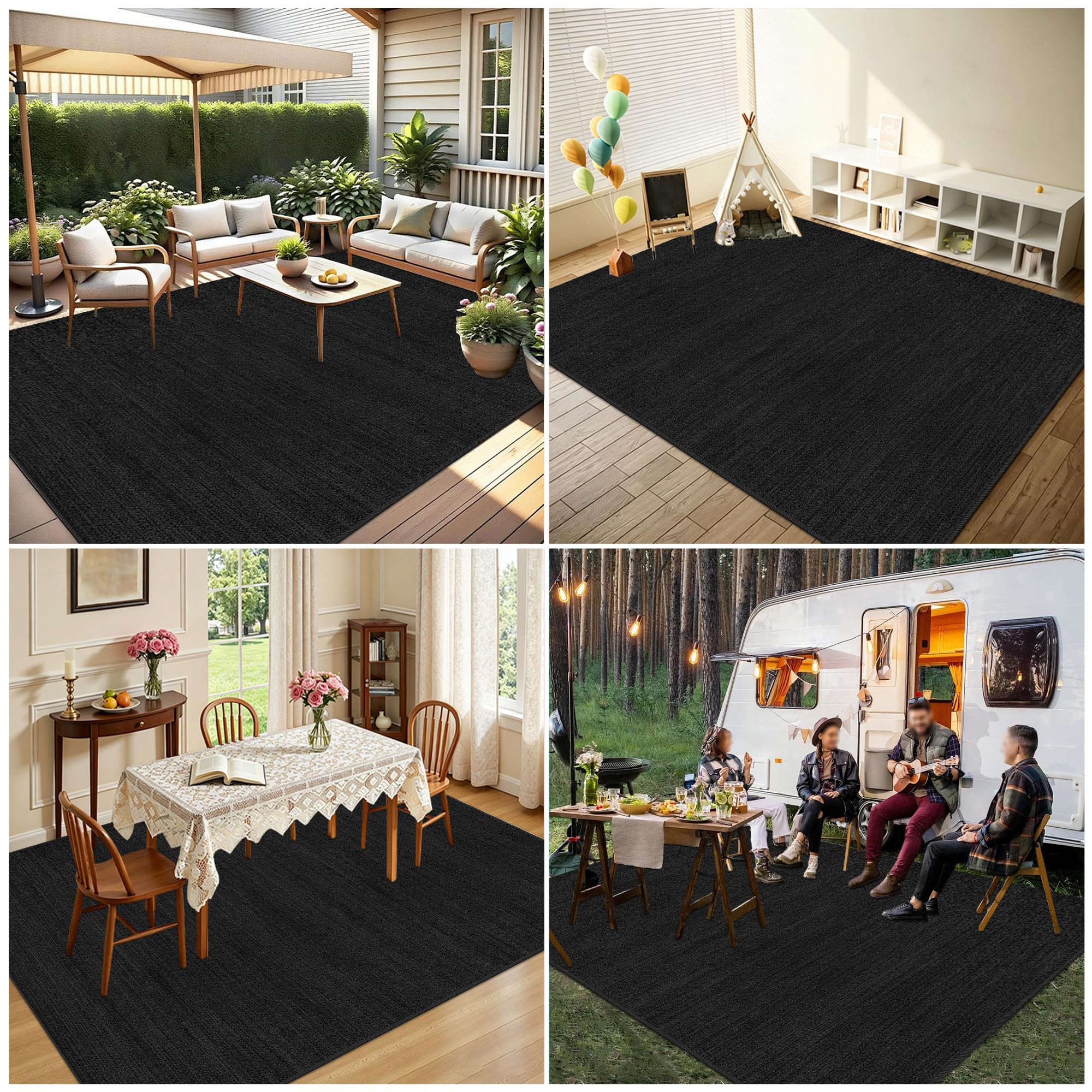 Slish - Alfombra negra de 160 x 200 cm, antideslizante, para dormitorio y sala de estar, versátil para comedor, salón y mesita de noche