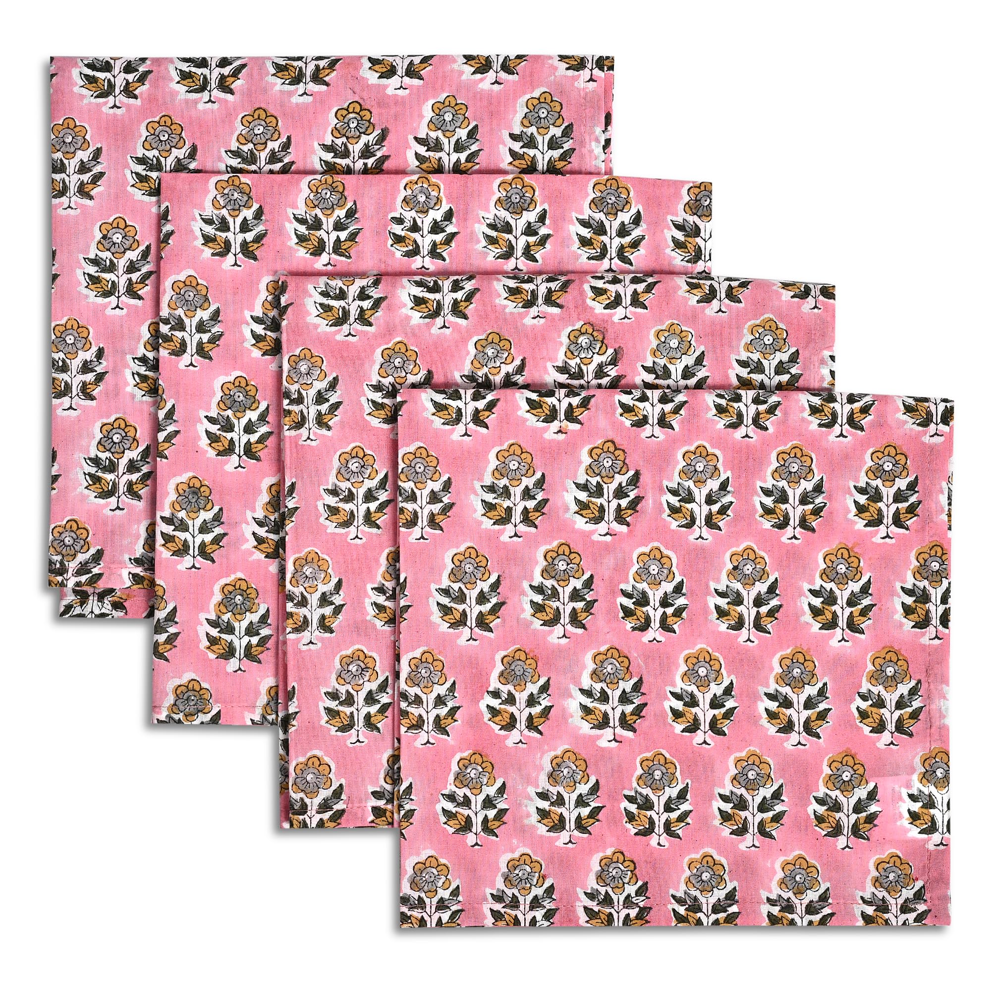 CPC - Juego de 6 servilletas de Tela de algodón Impresas con Estampado de Bloques para Cena, servilletas Florales de Tela de cóctel de Boda, 18 x 18 Pulgadas, Color Rosa Amapola
