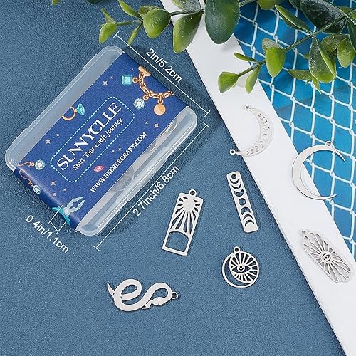 Miniatura 7 de SUNNYCLUE 1 caja de 20 dijes estilo tarot árbol de la vida de la fase lunar de acero inoxidable con diseño de luna creciente ojo de serpiente,