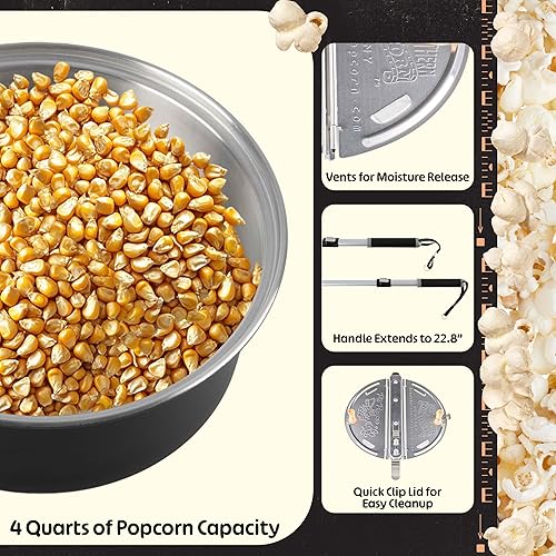 Miniatura 3 de Great Northern Popcorn Popper - Máquina de palomitas de maíz a la antigua con mango telescópico - Equipo de camping (negro)