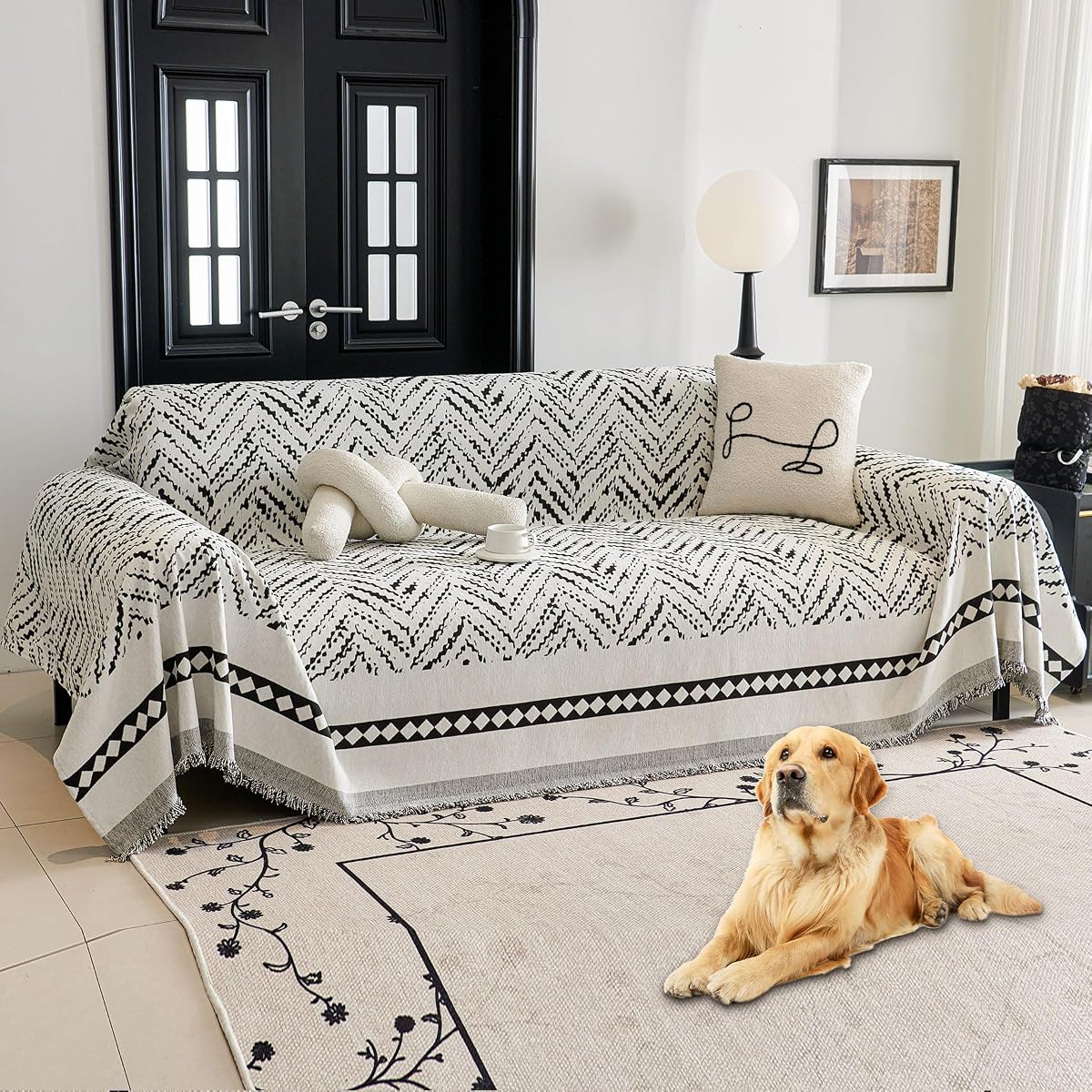 HAOMAIJIA Non Slip Couch Cover Sofa Covers for 3 Cushion Couch Washable sectional Couch Covers for Dogs pet Furniture Protector Couch Cover Blanket for Living Room (MR-Black, 71"x118")