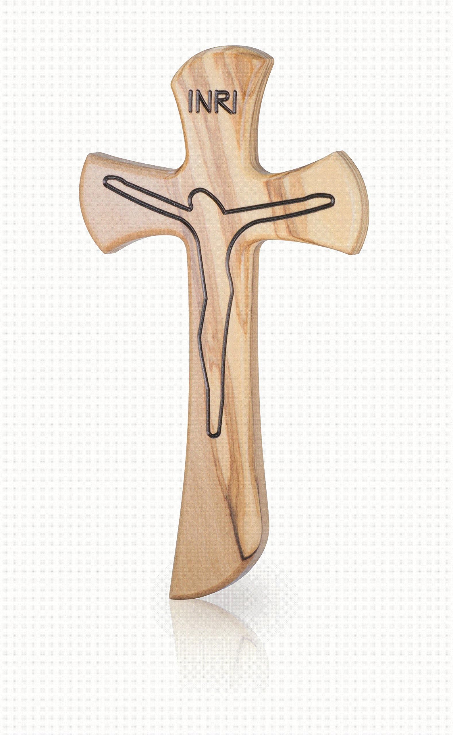 Crucifix Wood Modern Design. Wood Cross. Unique Design of Jesus Christ.Cut Out Image of Christ. 20cms Wooden Cross Hand made Wooden Olive Wood Cross.