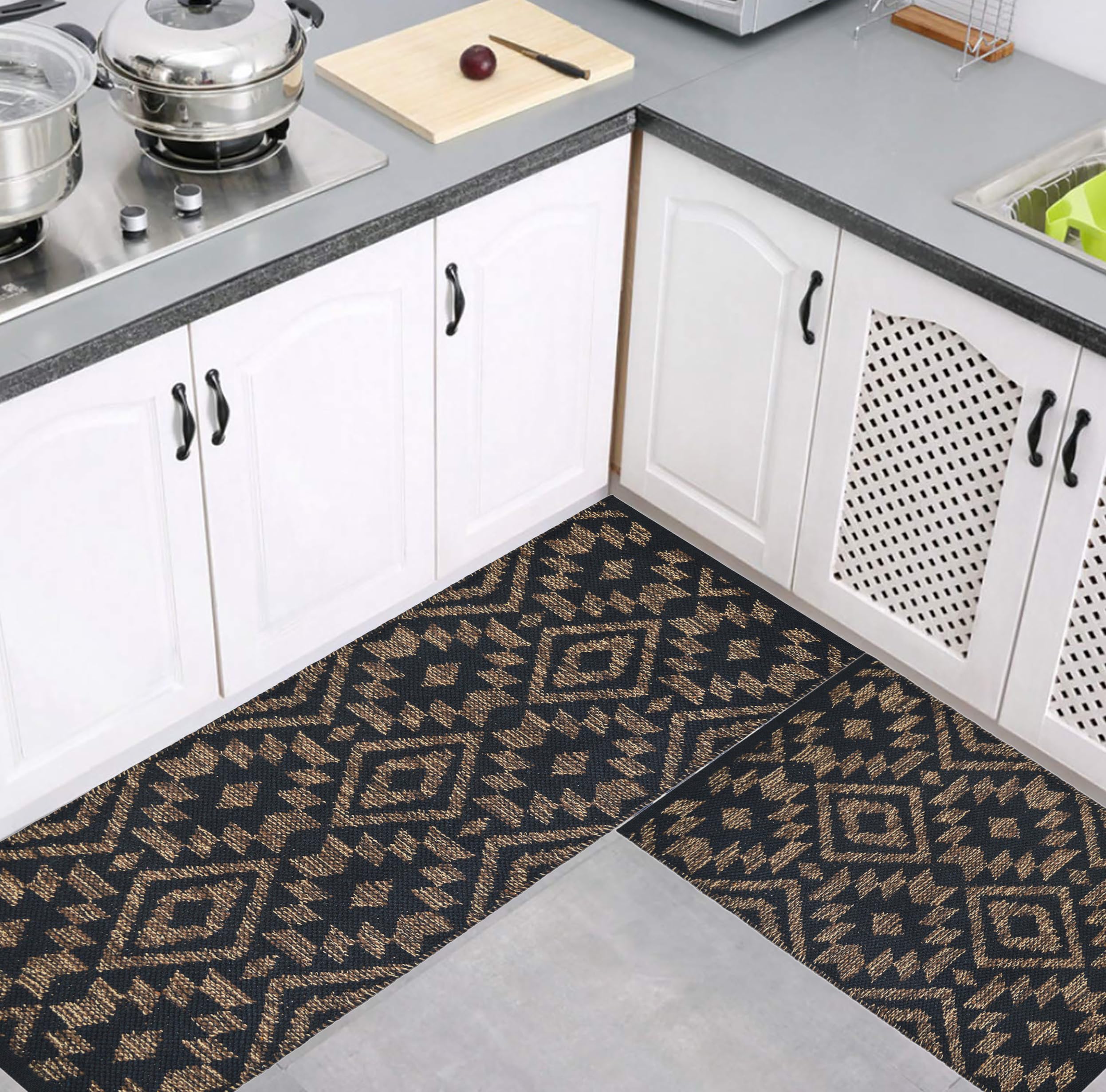 Luxe Looms- Kitchen Mats Combo, Anti-Slip Cotton Mat for Floor, Size- 50X80 & 50X130, Water Absorbing, Machine Washable, Anti Skid Black, Pack of 2-image-48