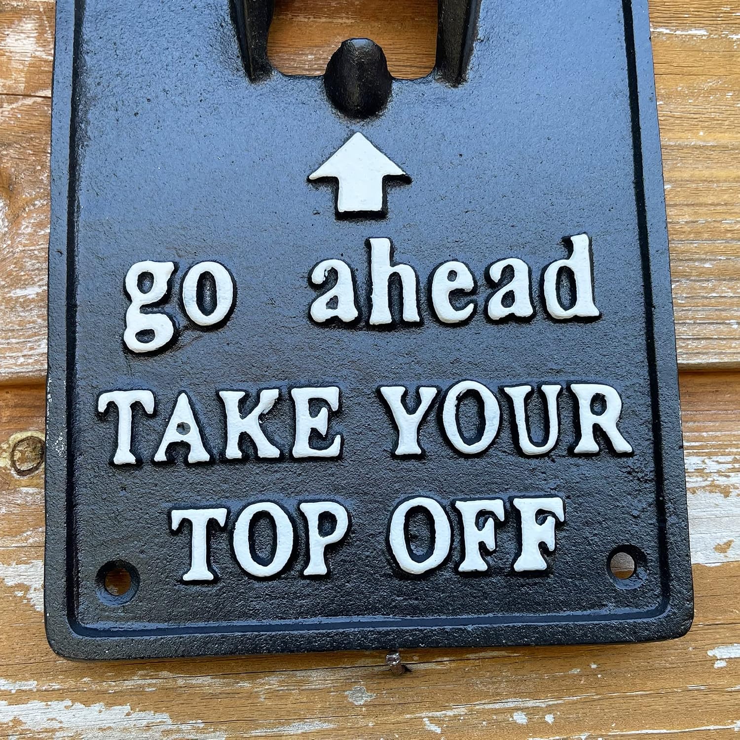 Vintage Black Cast Iron 'Take Your Top Off' Beer Pub Wall Mounted Bottle Opener image 3