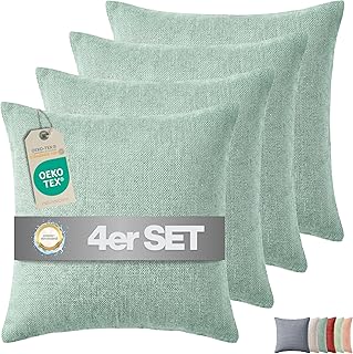 Outdoor Kissen mit Füllung | Wasserabweisende Gartenkissen | Indoor- & Outdoorkissen | 2er, 4er & 6er Sets | Dekokissen | Lounge Kissen | Sofakissen | 45 x 45cm (Mint, 4er Set)