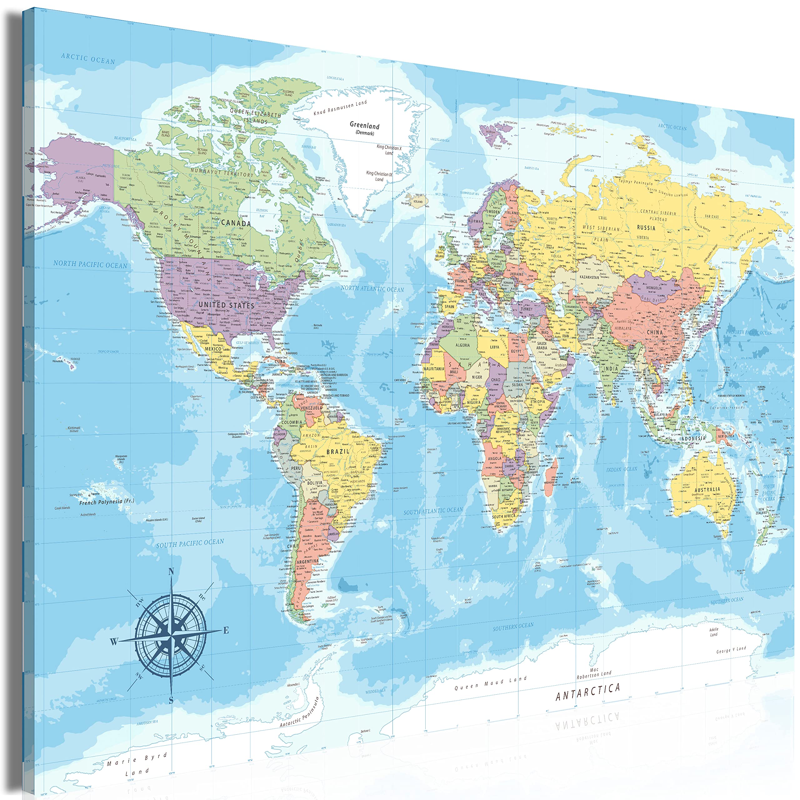 artgeist Pinboard World Map 35x24 in - Cork Board & Canvas Print Wall Art 1 pcs Memoboard with 50 Pins Noticeboard Message Board Image Picture Home Decor Travel Map Map of The World k-C-0128-p-a