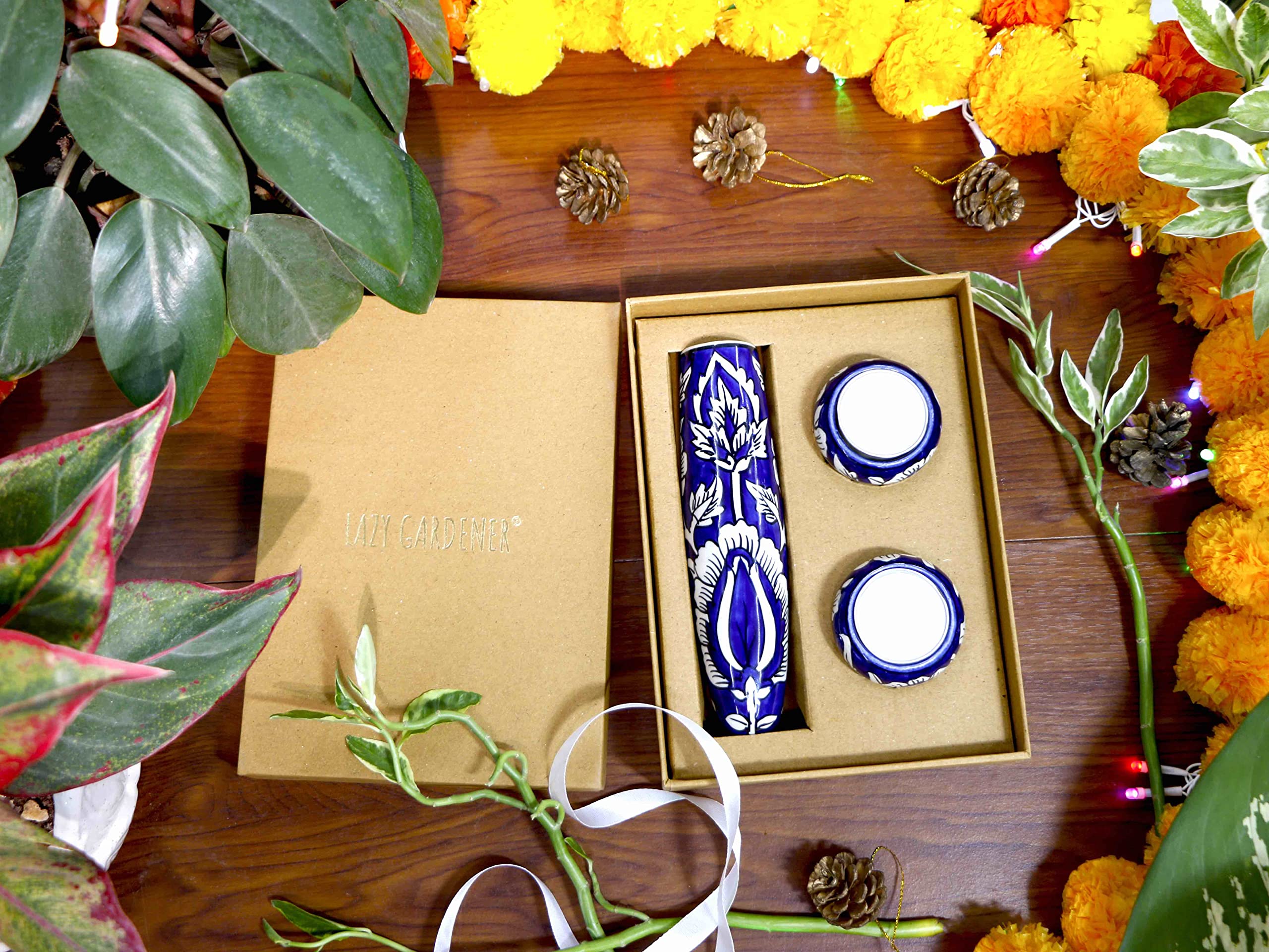Lazy Gardener Good Gift Box Solo Magnetic Ceramic Plant Holder for Fridge with 2 Ceramic Diya Holders - Indigo Mughal (B09K78TZSY) Amazon Price History, Amazon Price Tracker