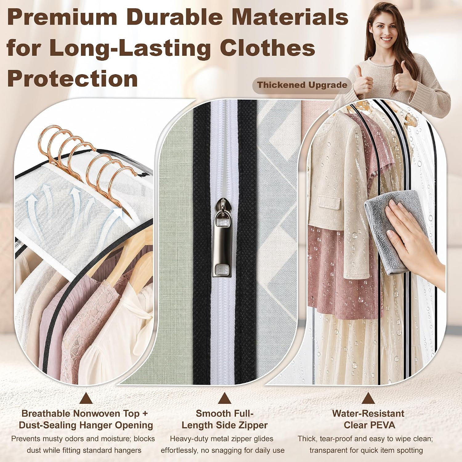 6 Pack Clear Garment Bags for Hanging Clothes 40" 10" Gusset Closet Storage
