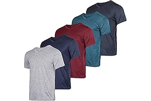 5 Pack Essentials V-Neck Performance Shirts for Men: Moisture Wicking Active Athletic Tech T-Shirts