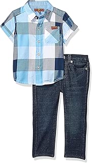 Baby Boys Blue Check Sport Shirt and Denim Short Set - coolthings.us