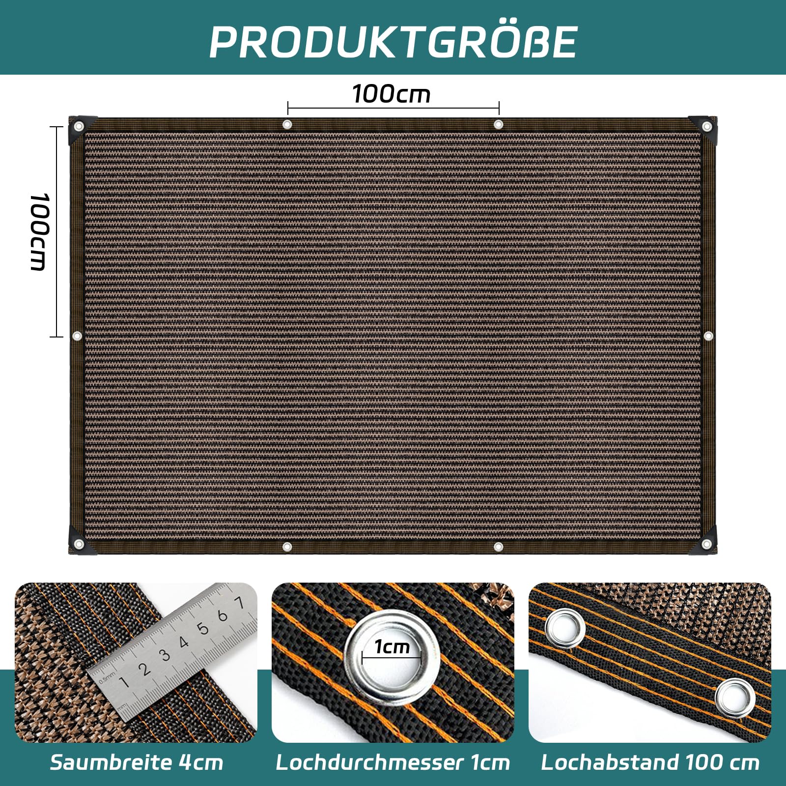Red de sombreado con ojales, 95% de tasa de sombreado, resistente a los rayos UV, para protección de plantas, invernadero, granero o perrera, 2 x 6 m, color marrón