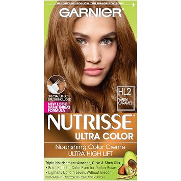 Garnier Nutrisse Ultra Color Nourishing Hair Color Creme, HL2 Warm Caramel Packaging May Vary
