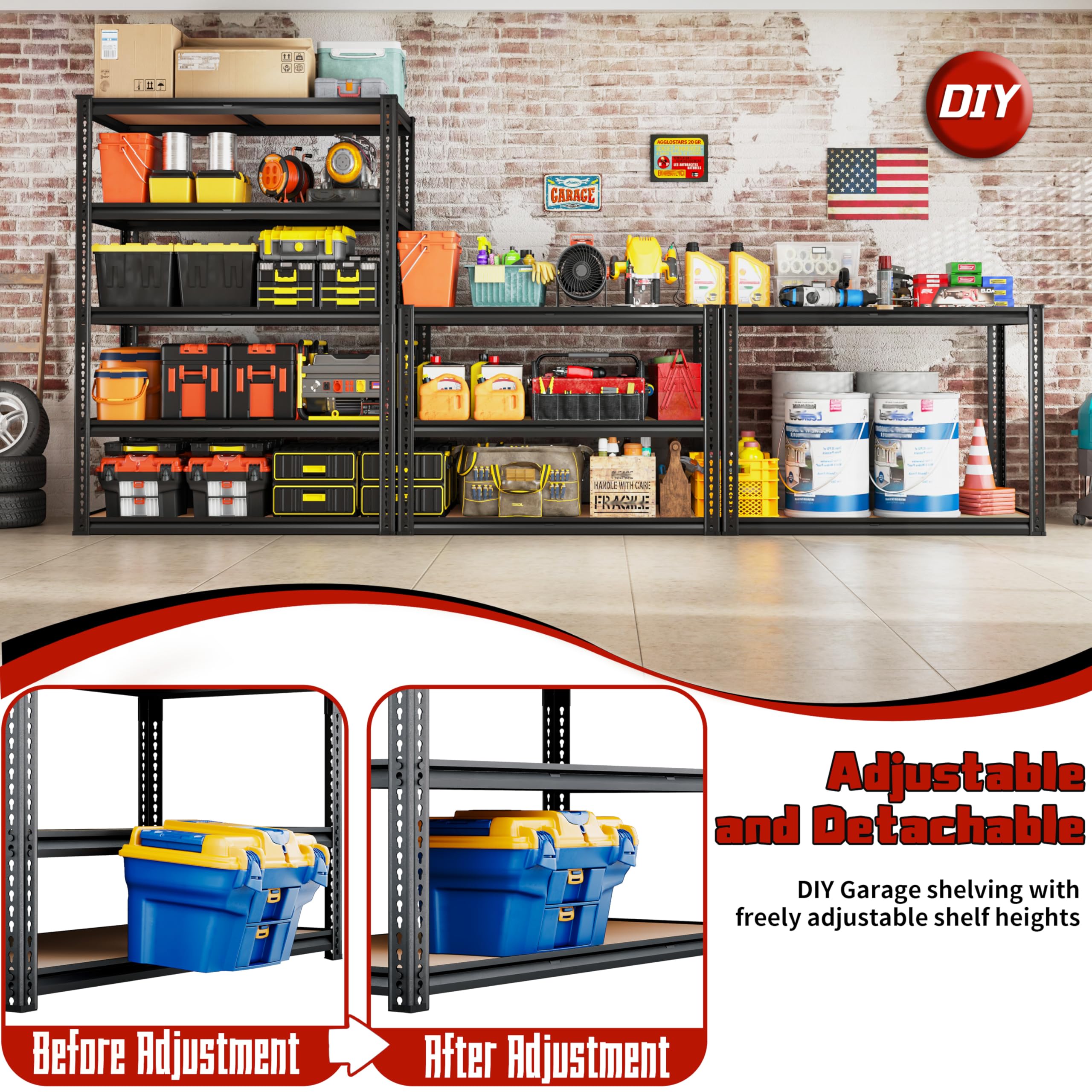 The Best Garage Storage Shelves in 2026 2 RoomFave-organizeyourjoy ROOMFAVE 2250LBS Storage Shelves Heavy Duty 5 Tier Gara - product photo