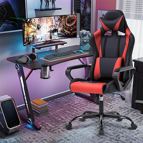 Miniatura 2 de Silla de videojuegos, silla de videojuegos para computadora, respaldo alto, silla de escritorio de oficina con soporte lumbar, ajustable, giratoria,