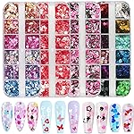 AddFavor 4 Boxes Valentine Nail Glitter Mixed Shaped Pink Purple White Heart Flower Colorful Round Sequins Lash Decals for Art Decoration/False Eyelash Decor