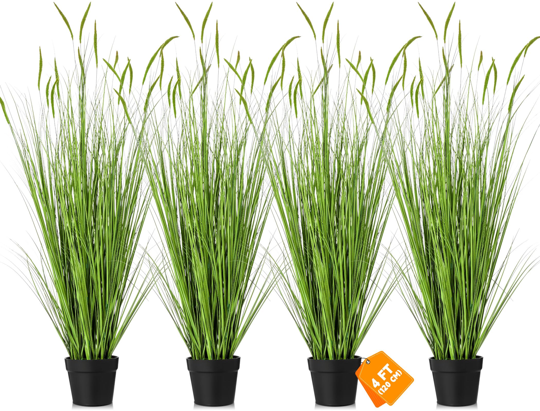 Photo 1 of Jexine 4 Pieces 4 ft Tall Artificial Grass Plants Fake Horsetail Reed Grass Plant with Green Spikes Potted Faux Greenery Floor Plants for Housewarming Gift House Garden Lobby Outdoor
