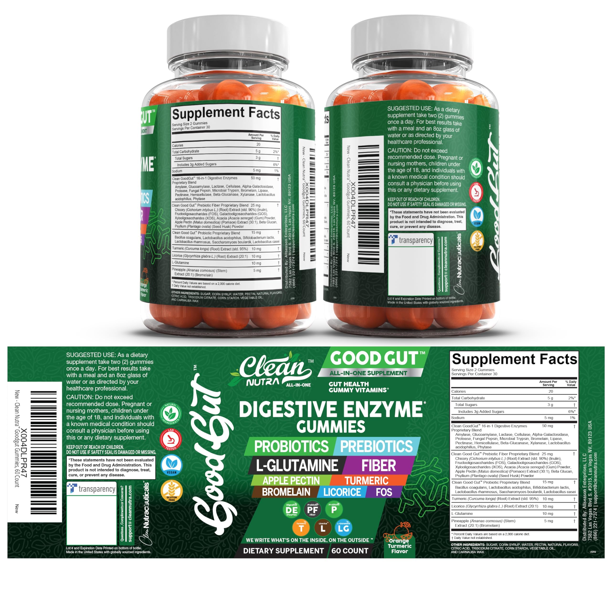 Clean Nutraceuticals Digestive Enzymes with Probiotics & Prebiotics for Digestive Health Gummies & L-Glutamine for Gut Health Bromelain Apple Pectin Inulin FOS Plant Based Vegan Gummy Vitamins — Amazon image 9