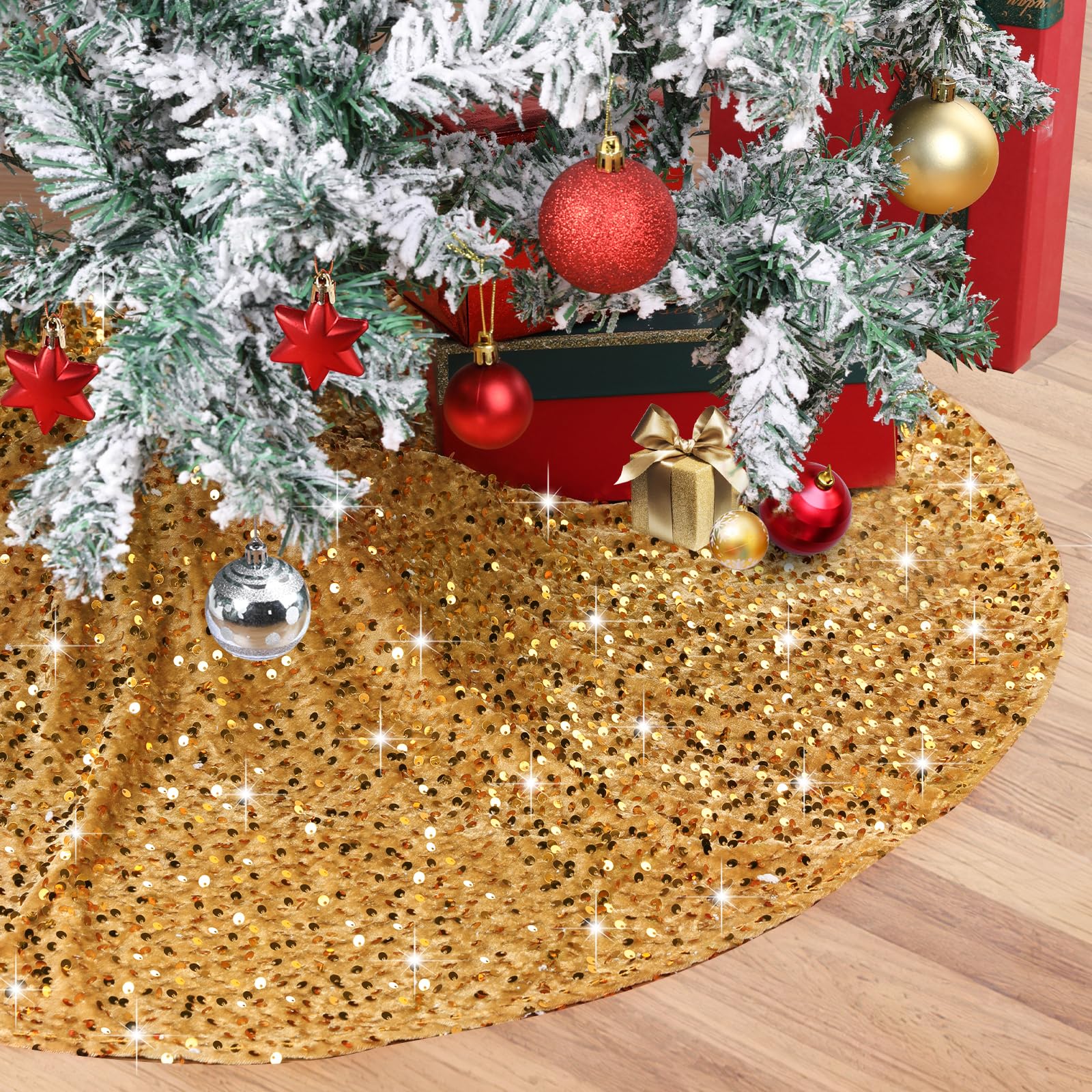 Jupe de Sapin de Noël - ZGEER - 90 cm - Tissu Brossé - Rouge - Réutilisable - Maison Jupe de Sapin de Noël - ZGEER - 90 cm - Tissu Brossé - Rouge - Réutilisable - Maison