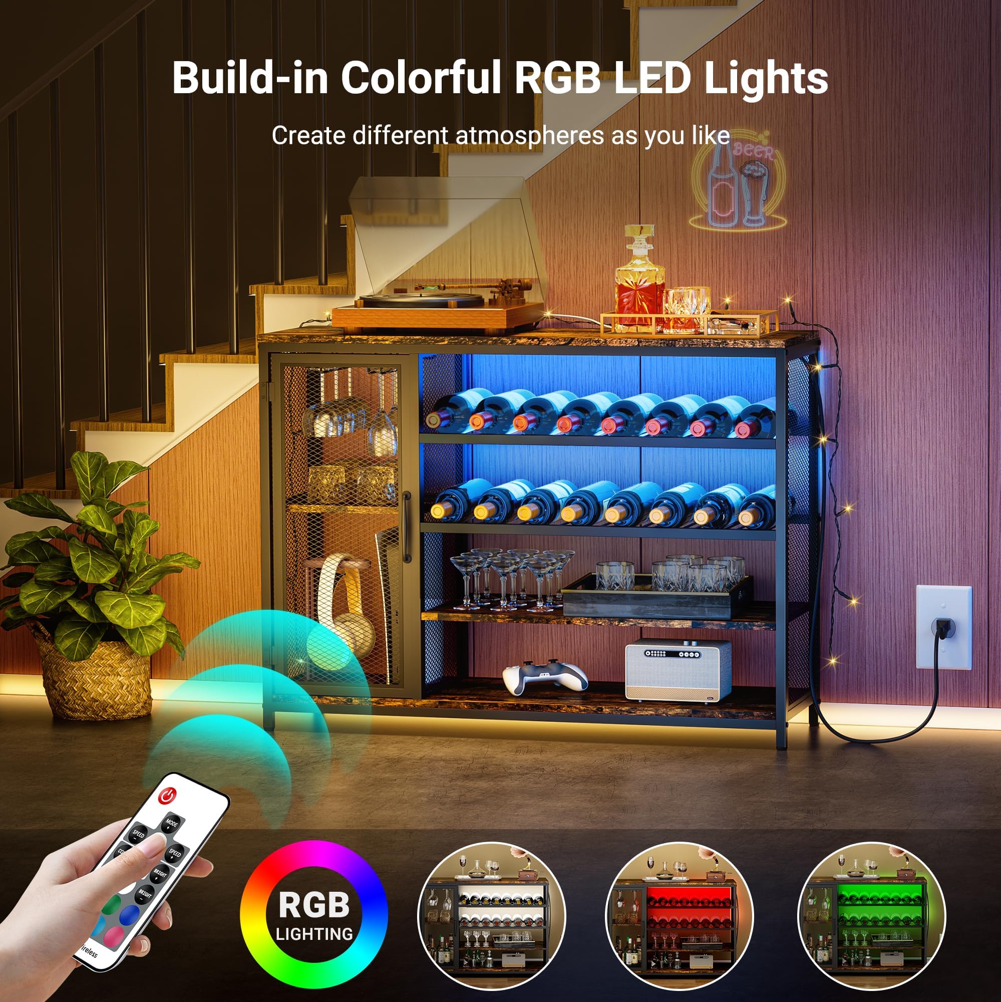 Led Bar Display Cabinet Modern Coffee Cabinet With Led Lights, White