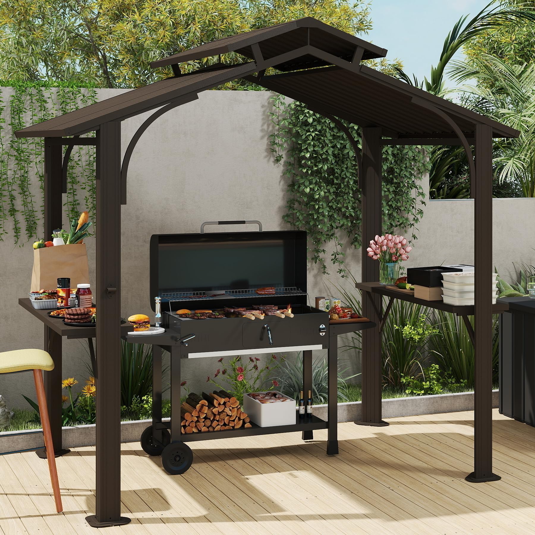 Domi Hardtop Grill Gazebo 8x5FT assembled in a backyard setting