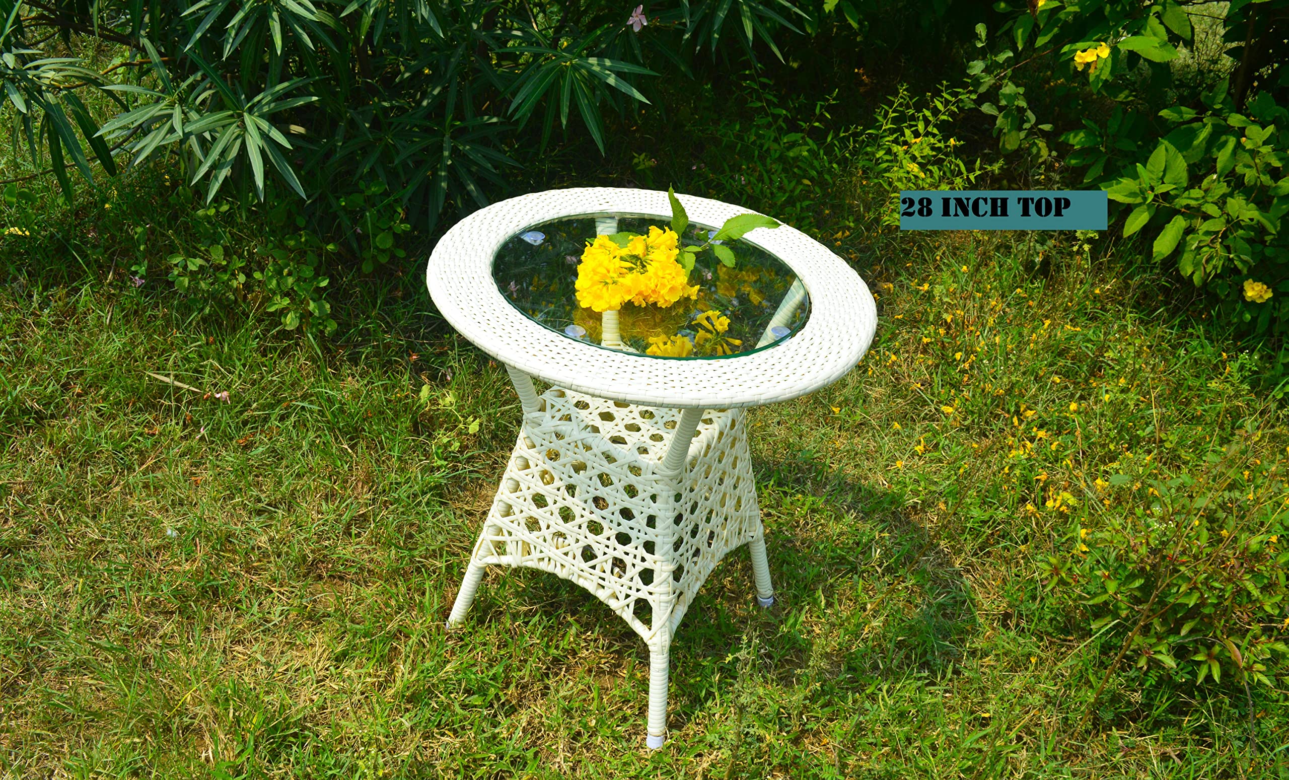 TRADE CRAFT D-8 Chairs Table Set 4+1 Wicker Patio Furniture Sets 4 Chair and 1 Table with Cushions for Garden Balcony Bedroom Powder Coated Frame Uv Protected Wicker (White) 4