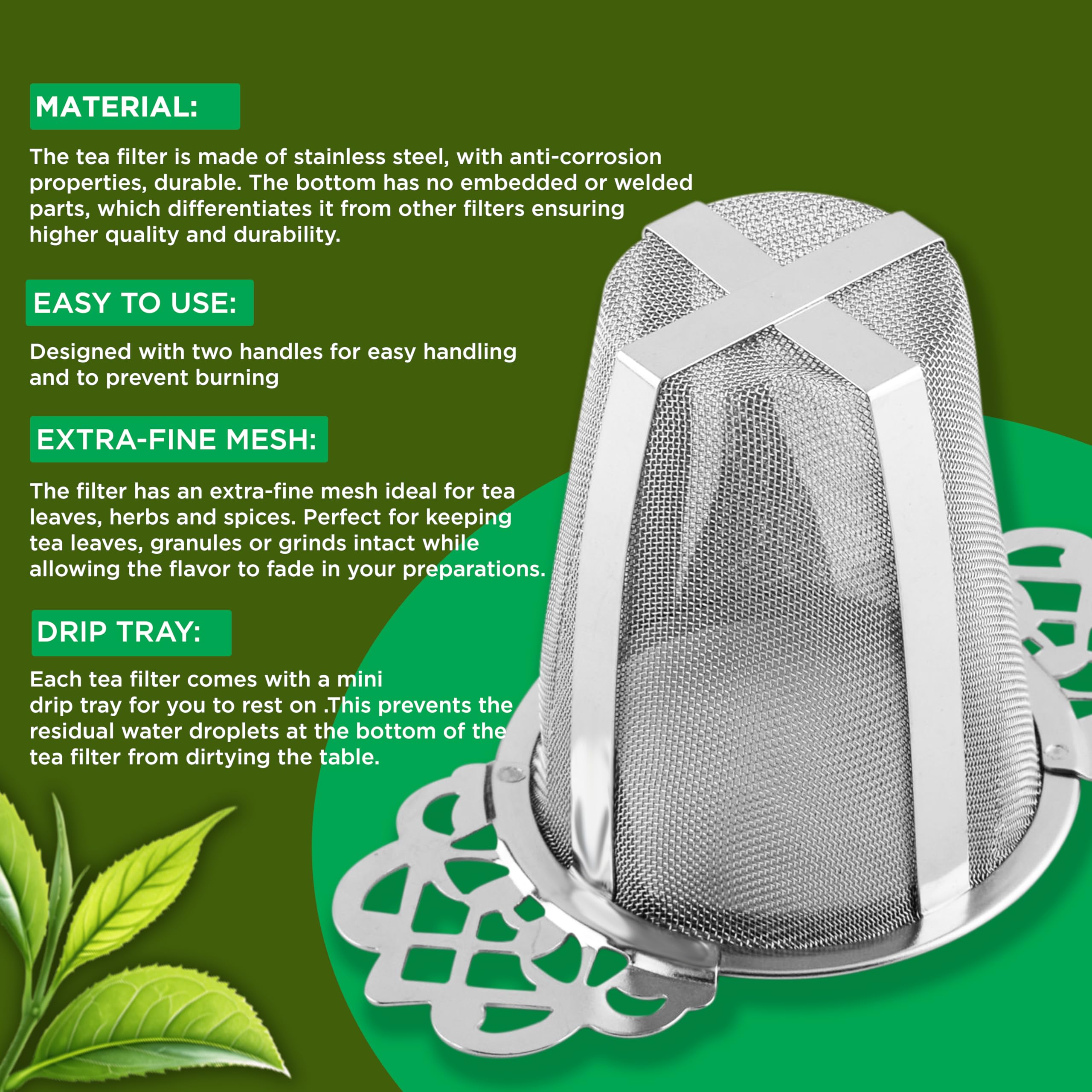 Infusor de colador de té de malla fina de acero inoxidable