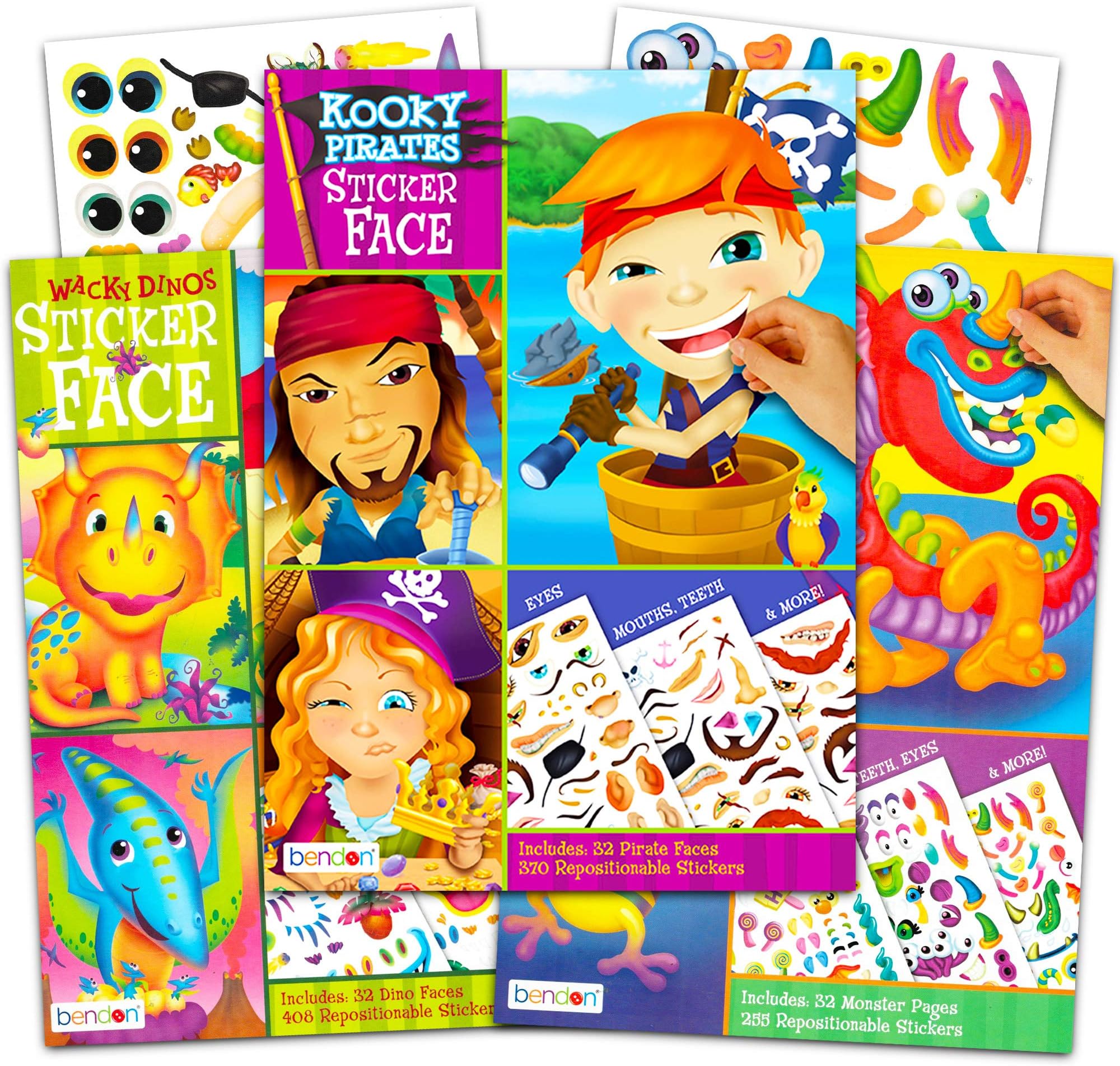 Bendon Publishing Make a Face Sticker Books for Boys Kids Toddlers - Set of 3 Jumbo Books with Over 90 Faces and 750 Stickers (Sticker Face Activity Set)