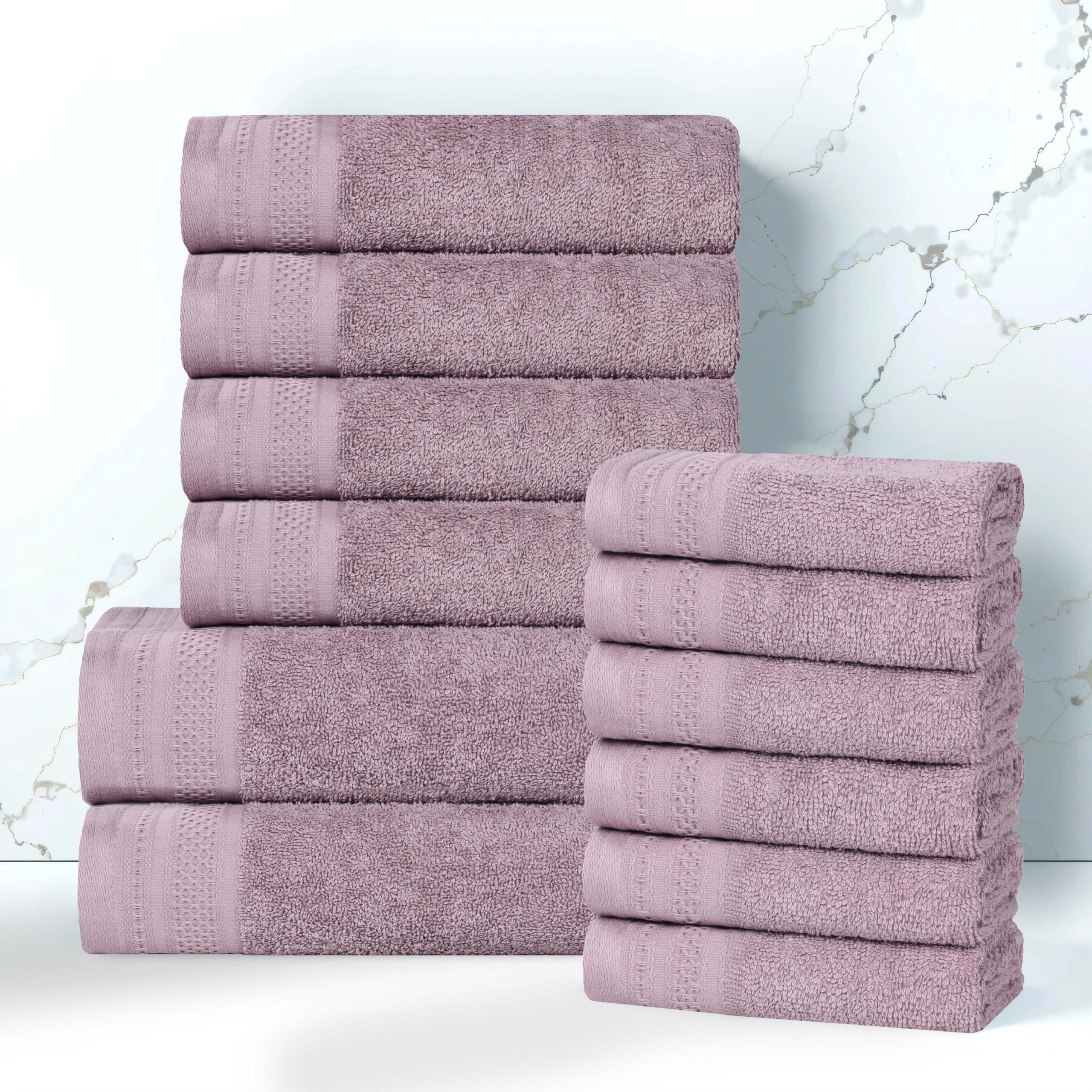 SUPERIOR Asciugamani Jacquard a Nido d'Ape in Cotone 100%, Nebbia Marina, 12 PC Set