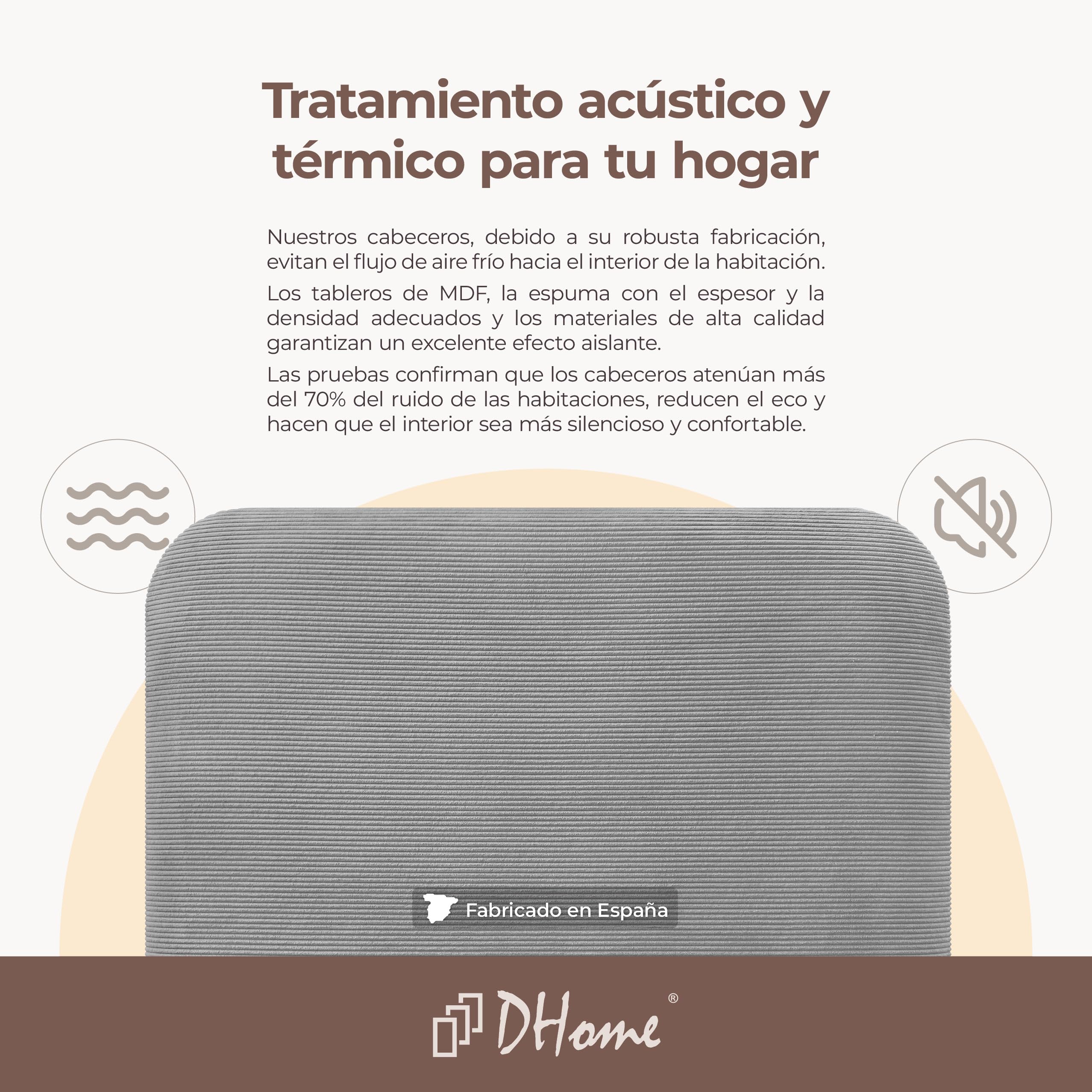 DHOME Tête de Lit Rembourrée Lisse et Courbée 70cm en Velours Côtelé Premium pour Mur Acoustiques Absorbantes Tête de Lit pour Chambre (Gris, 160cm)