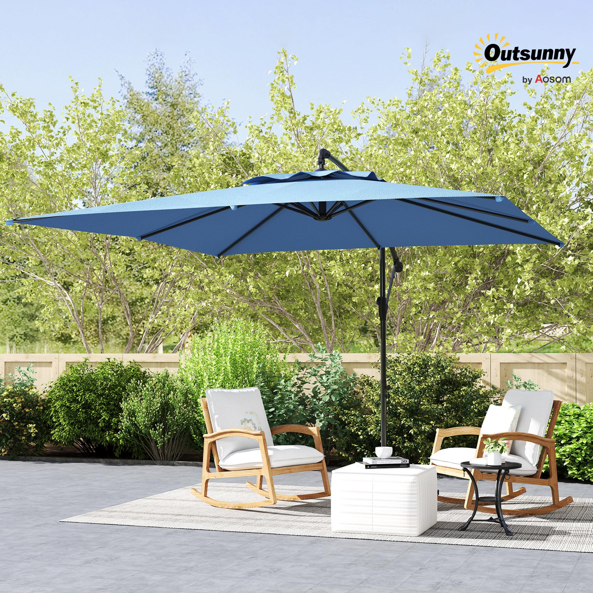 Outsunny Parasol déporté carré 3 x 3 m, parasol de jardin extérieur avec manivelle, base croisée, inclinable et rotation à 360°, toile polyester 180 g/m², protection UV UPF50+