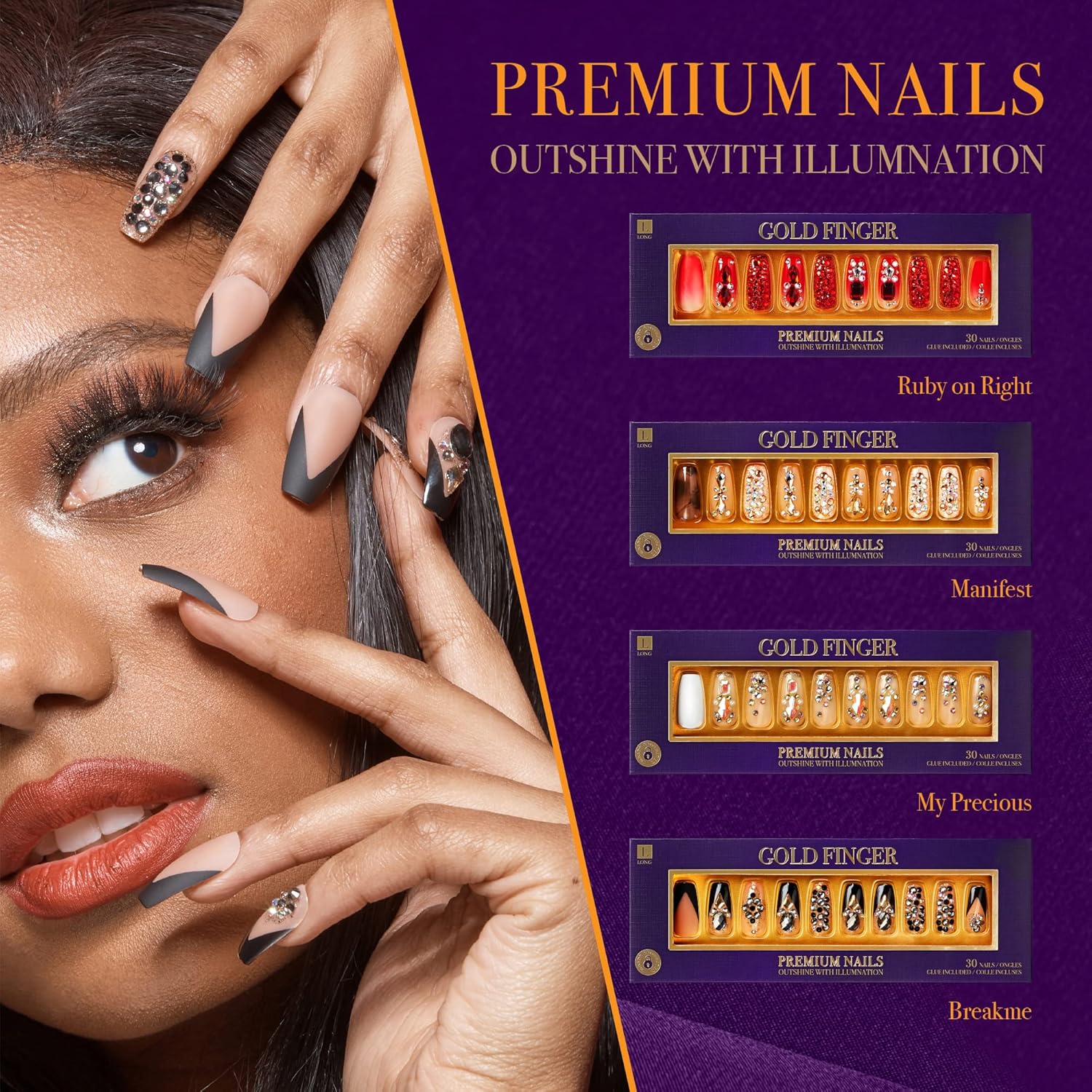 GOLDFINGER Premium False Nails Glue On Nails Press On Nails Glue Included (Breakme)