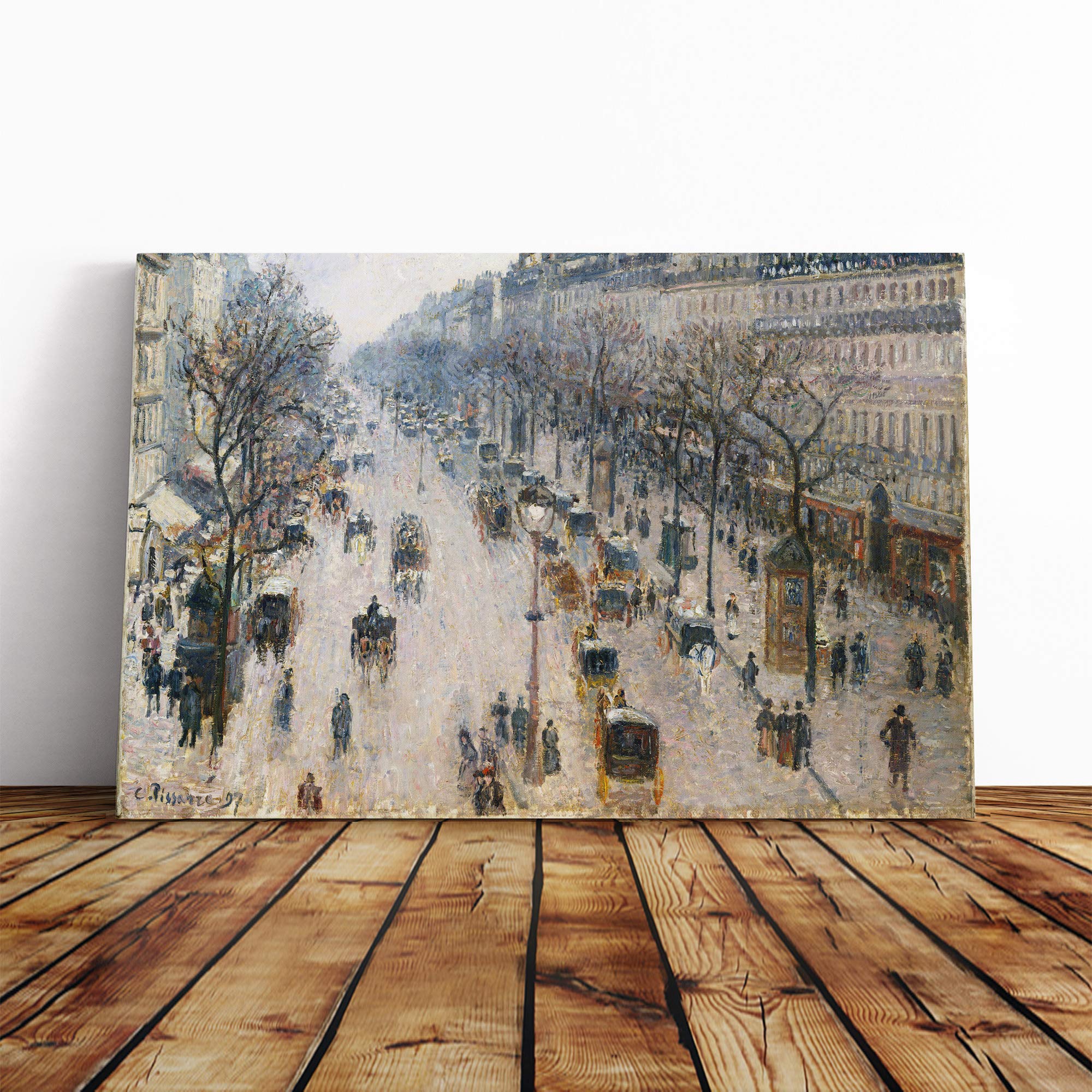 Camille Pissaro Boulevard Montmartre (2) Canvas Print | Gallery Wrapped 30mm Frame Wall Art | 24x16 inches | Ready to Hang | Modern Picture | Living Room Bedroom Lounge Office