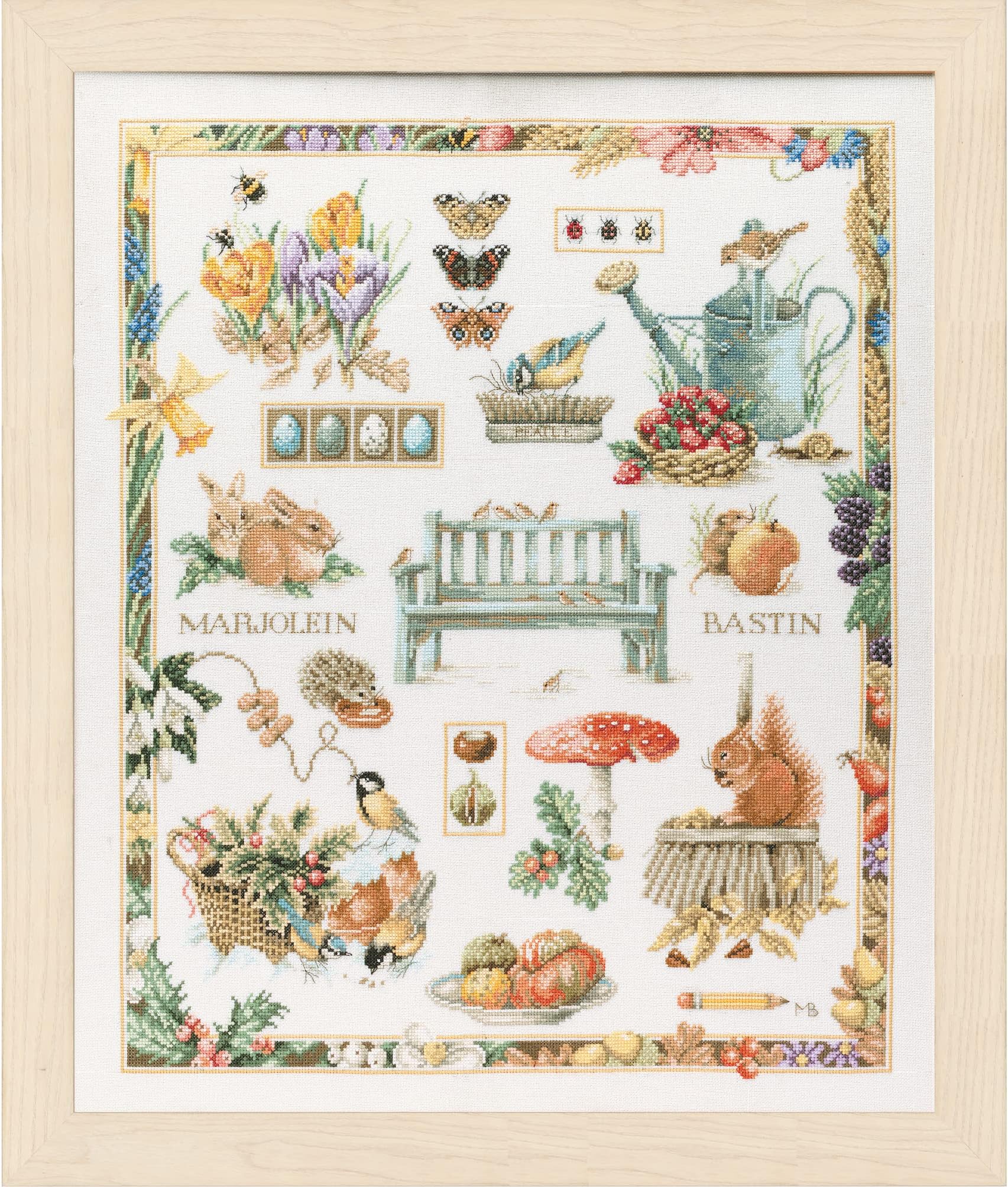 Cross Stitch Embroidery Kits for Adults, Cross Stitch Set Preprinted with Embroidery Design on 100% Cotton and Embroidery Thread, 132.10 x 160 Inches - 52 x 63 cm, 4 Seasons
