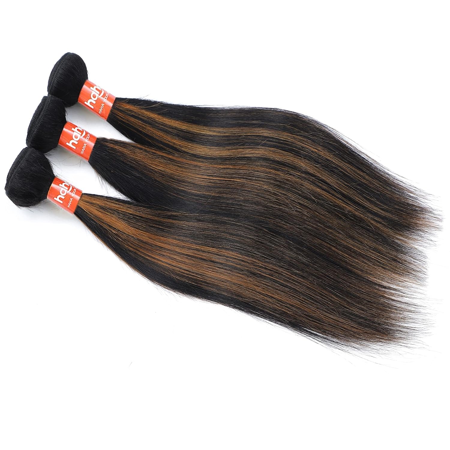 Haha Ombre Straight Bundles Human Hair Colored Brown Highlight Human Hair 3 Bundles Brazilian Remy Virgin Hair Sew In Bundles For Women Black Brown Piano Color Hair Weave Extensions 14 16 18 Inch FB30