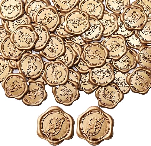 Miniatura 2 de Yoption Pegatinas adhesivas de sello de cera inicial G, paquete de 50, bronce, impermeables, para boda, fiesta, cumpleaños, Navidad